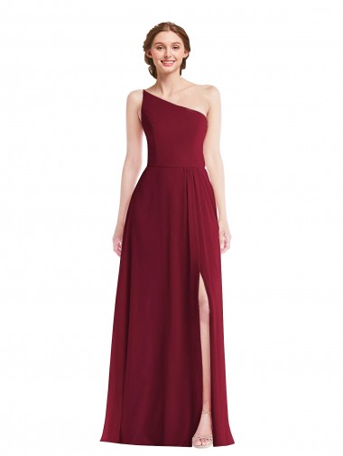 Best Soft Chiffon One Shoulder Sleeveless Burgundy Long Semi Formal Evening Dress Canada