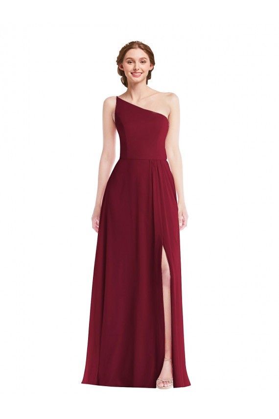 Best Soft Chiffon One Shoulder Sleeveless Burgundy Long Semi Formal Evening Dress Canada