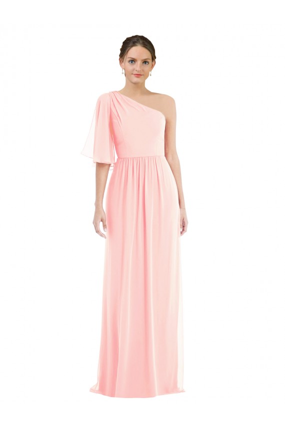 Best Soft Chiffon One Shoulder Bell Sleeves Long Semi Formal Evening Dress Canada