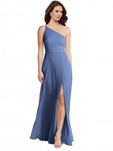Best Soft Chiffon One Shoulder Sleeveless Windsor Blue Long Formal Evening Dress Canada