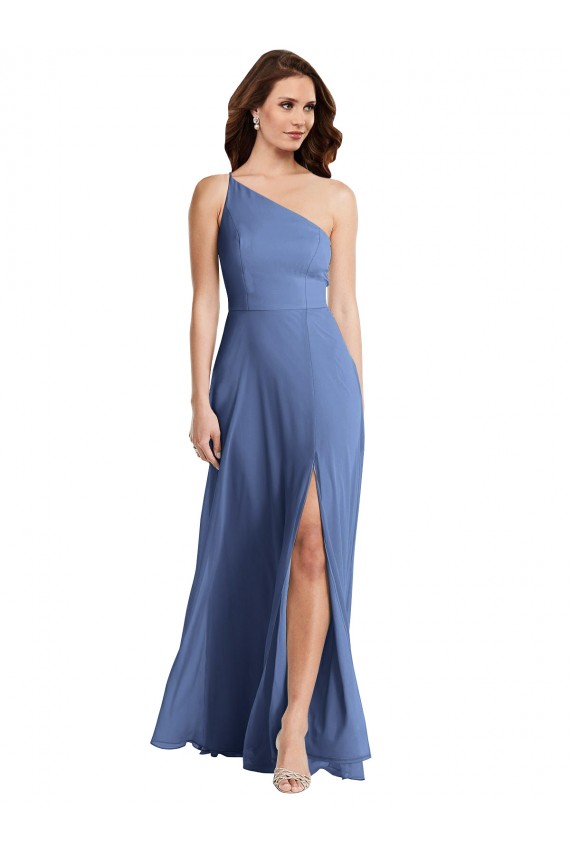 Best Soft Chiffon One Shoulder Sleeveless Windsor Blue Long Formal Evening Dress Canada