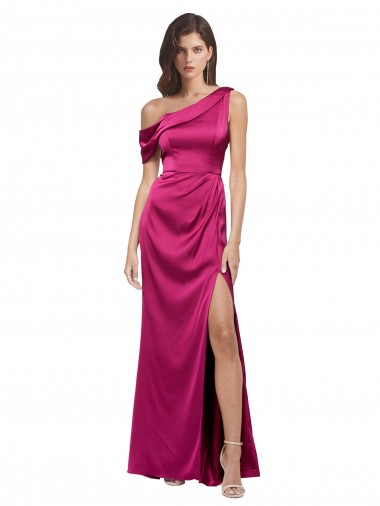 Best Stretch Satin One Shoulder Sleeveless Long Evening Dress Canada