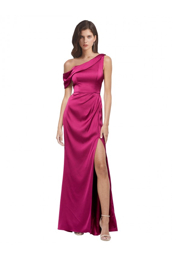 Best Stretch Satin One Shoulder Sleeveless Long Evening Dress Canada