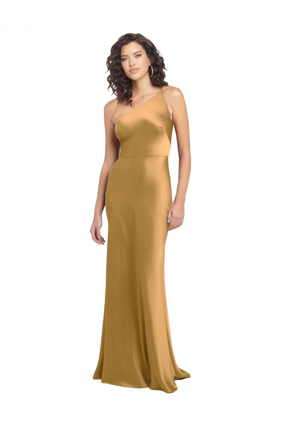 Best Stretch Satin One Shoulder Sleeveless Long Formal Evening Dress Canada