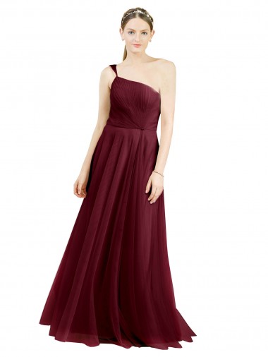 Best Tulle One Shoulder Sleeveless Long Semi Formal Evening Dress Canada