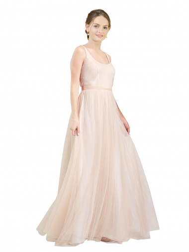 Best Tulle Scoop Neck Sleeveless Open Back Long Semi Formal Evening Dress Canada