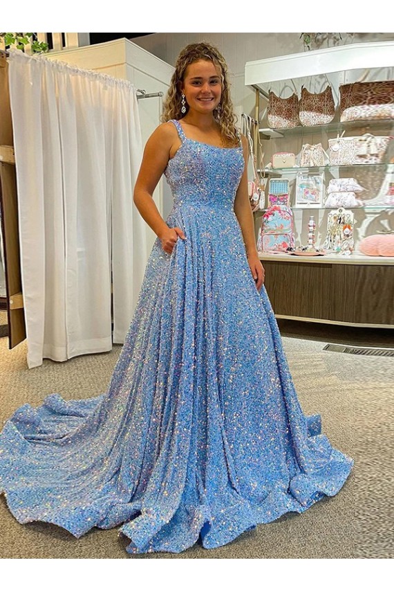 Best Velvet Sequin Scoop Neck Sleeveless Court Train Evening Dress Canada
