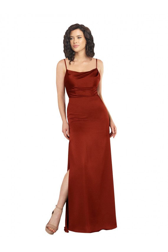 Best Silky Satin Spaghetti Straps Sleeveless Low Back Red Long Formal Evening Dress Canada