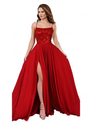 Best Spandex & Lace Spaghetti Straps Sleeveless Open Back Long Semi Formal Evening Dress Canada