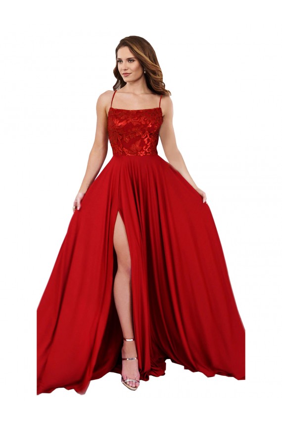Best Spandex & Lace Spaghetti Straps Sleeveless Open Back Long Semi Formal Evening Dress Canada