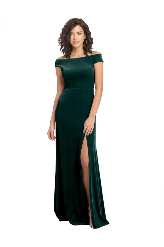 Best Stretch Velvet Square Neck Cap Sleeves Long Formal Evening Dress Canada