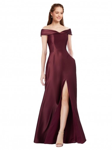Best Satin Off the Shoulder Cap Sleeves Long Black Tie Evening Dress Canada