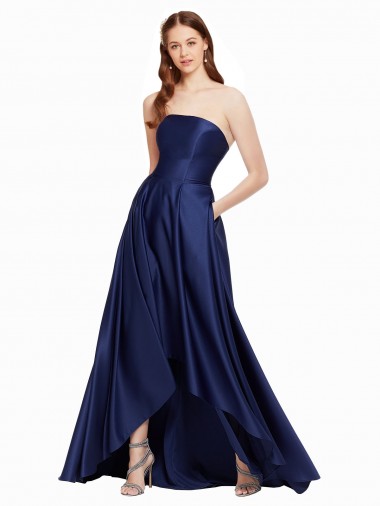 Best Satin Strapless Sleeveless Low Back Long High Low Evening Dress Canada