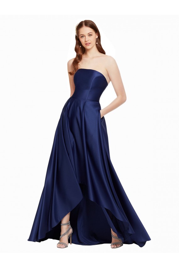 Best Satin Strapless Sleeveless Low Back Long High Low Evening Dress Canada
