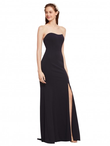 Best Stretch Crepe Strapless Sleeveless Low Back Dark Navy Long Formal Evening Dress Canada