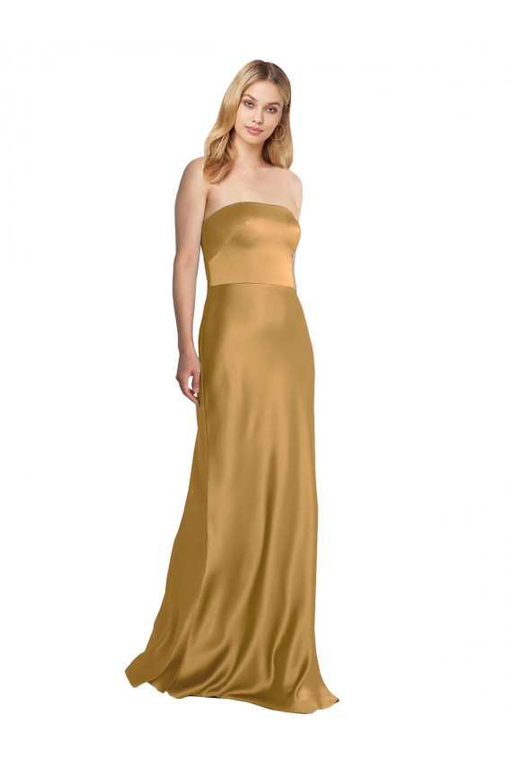 Best Stretch Satin Strapless Sleeveless Long Formal Evening Dress Canada