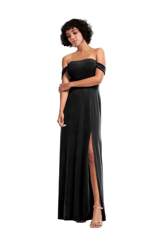 Best Stretch Velvet Off the Shoulder Sleeveless Black Long Formal Evening Dress Canada
