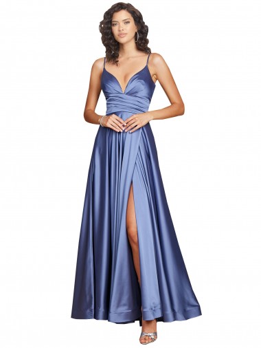 Best Silky Satin Spaghetti Straps Sleeveless Low Back Long Black Tie Evening Dress Canada