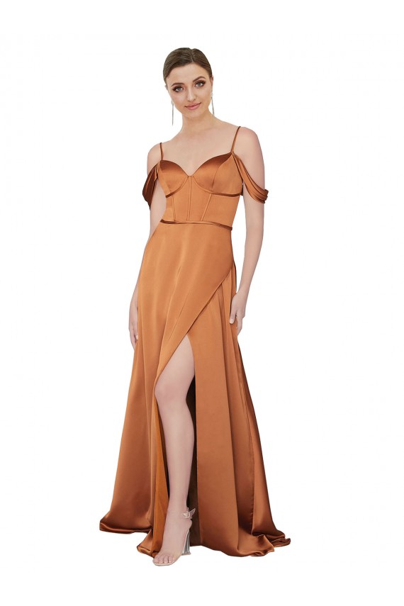 Best Silky Satin Spaghetti Straps Cold Shoulder Low Back Long Formal Evening Dress Canada