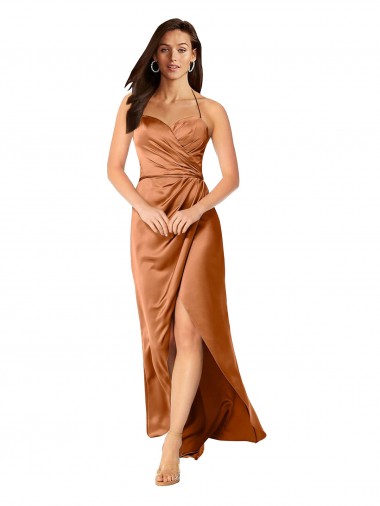 Best Silky Satin Spaghetti Straps Sleeveless Low Back Long High Low Evening Dress Canada