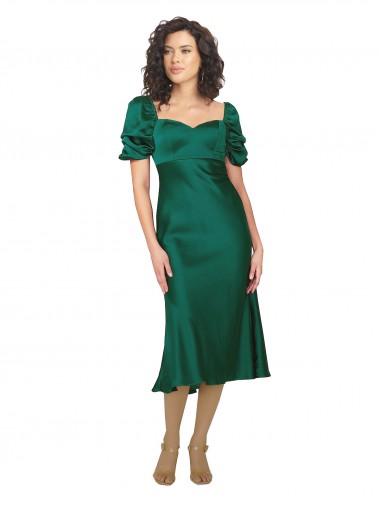 Best Silky Satin Sweetheart Short Sleeves Low Back Midi Length Formal Evening Dress Canada