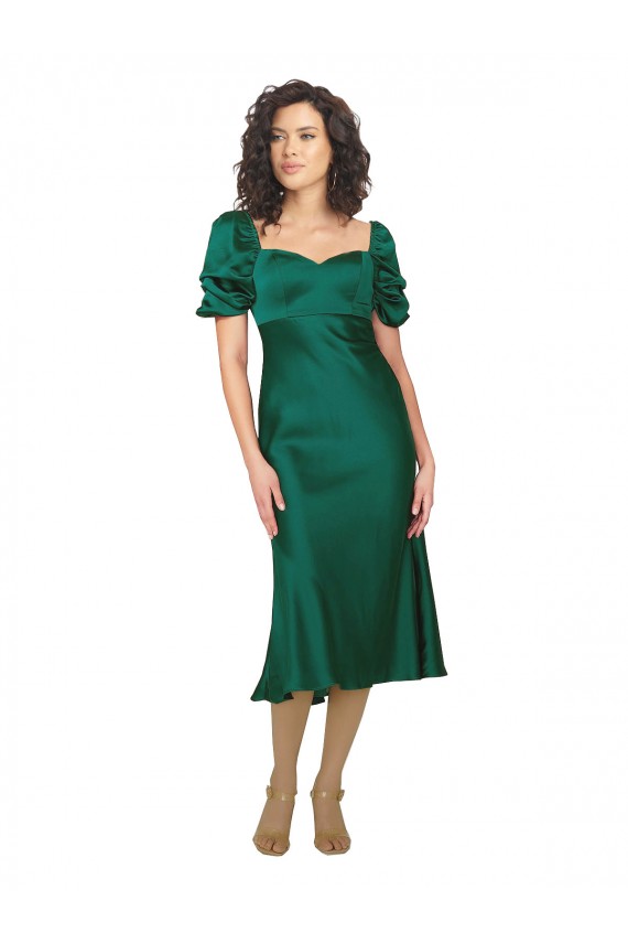 Best Silky Satin Sweetheart Short Sleeves Low Back Midi Length Formal Evening Dress Canada