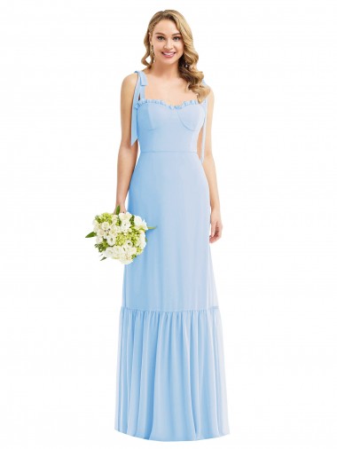 Best Soft Chiffon Spaghetti Straps Sleeveless Light Sky Blue Long Semi Formal Evening Dress Canada