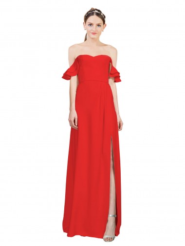 Best Stretch Crepe Off the Shoulder Sleeveless Red Long Formal Evening Dress Canada