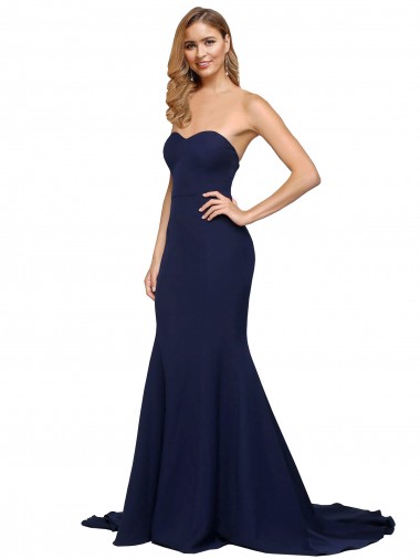 Best Stretch Crepe Sweetheart Sleeveless Low Back Sweep Train Formal Evening Dress Canada