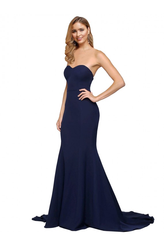 Best Stretch Crepe Sweetheart Sleeveless Low Back Sweep Train Formal Evening Dress Canada