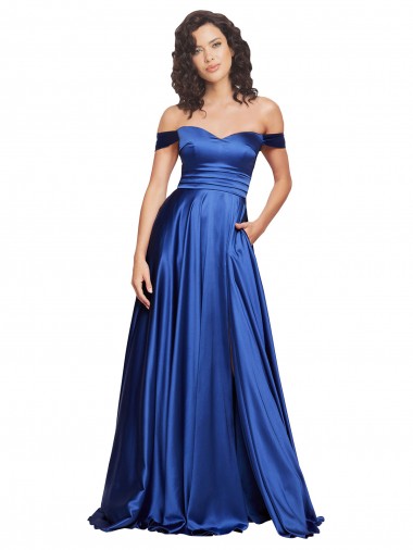 Best Stretch Satin Off the Shoulder Sleeveless Sweep Train Formal Evening Dress Canada