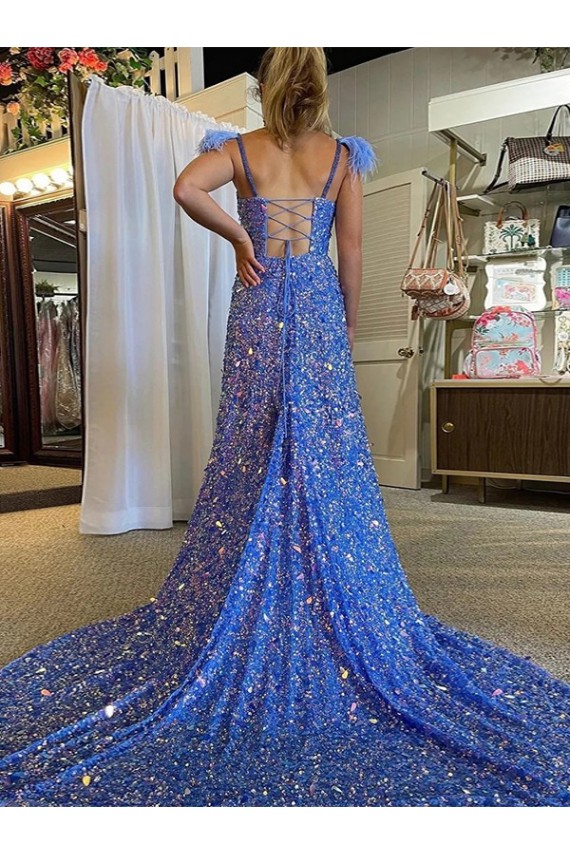 Best Velvet Sequin V-Neck Sleeveless Court Train Evening Gown Canada