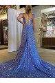 Best Velvet Sequin V-Neck Sleeveless Court Train Evening Gown Canada