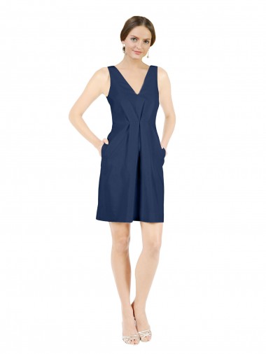 Best Satin V-Neck Sleeveless Open Back Knee Length Evening Dress Canada
