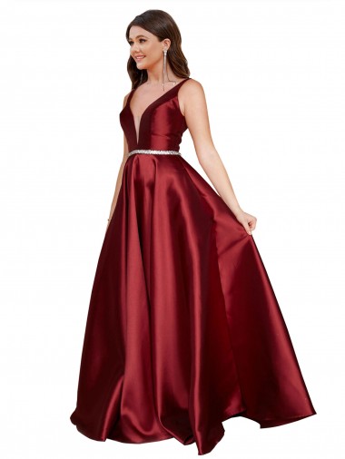 Best Satin V-Neck Sleeveless V-Back Long Formal Plus Size Evening Dress Canada