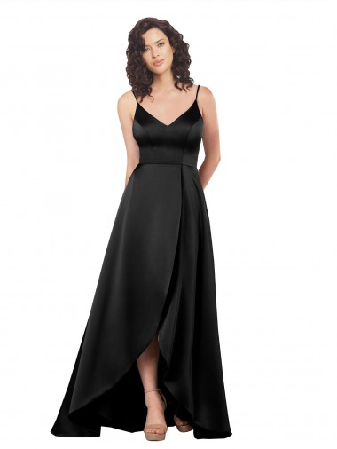 Best Silky Satin V-Neck Sleeveless V-Back Long High Low Evening Dress Canada
