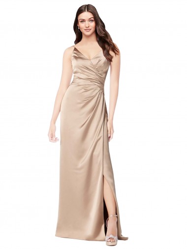 Best Silky Satin Spaghetti Straps Sleeveless Low Back Champagne Pink Long Formal Evening Dress Canada