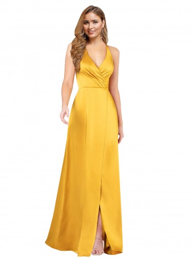 Best Silky Satin V-Neck Sleeveless Open Back Long Formal Dress Canada