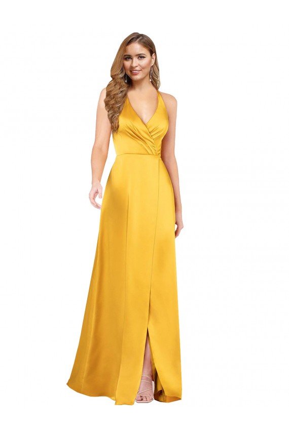 Best Silky Satin V-Neck Sleeveless Open Back Long Formal Dress Canada