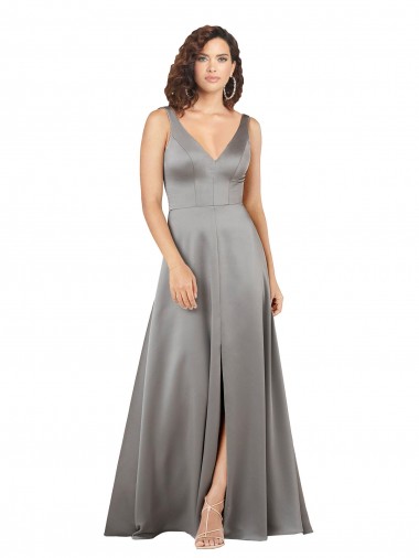 Best Silky Satin V-Neck Sleeveless Long Formal Evening Gown Canada