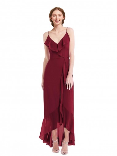 Best Soft Chiffon Spaghetti Straps Sleeveless Low Back Long High Low Evening Dress Canada