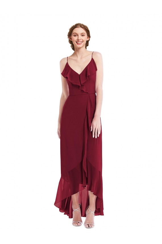 Best Soft Chiffon Spaghetti Straps Sleeveless Low Back Long High Low Evening Dress Canada