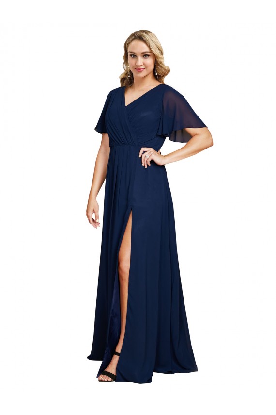 Best Soft Chiffon V-Neck Short Flutter Sleeves Long Formal Plus Size Evening Dress Canada