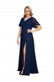 Best Soft Chiffon V-Neck Short Flutter Sleeves Long Formal Plus Size Evening Dress Canada