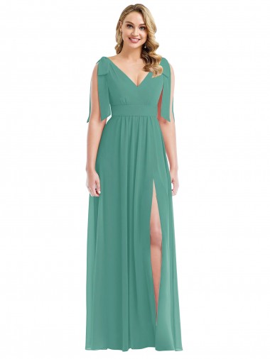 Best Soft Chiffon V-Neck Sleeveless V-Back Icelandic Silver Long Semi Formal Evening Dress Canada
