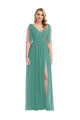 Best Soft Chiffon V-Neck Sleeveless V-Back Icelandic Silver Long Semi Formal Evening Dress Canada