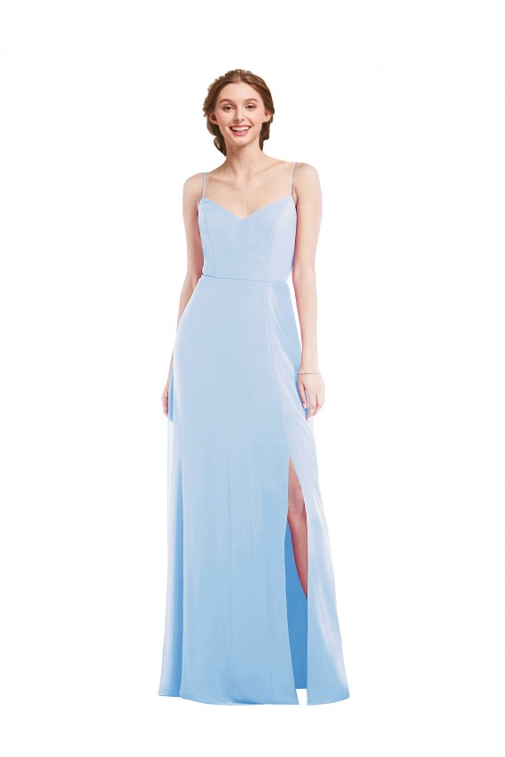 Best Soft Chiffon Spaghetti Straps Sleeveless Light Sky Blue Long Formal Evening Dress Canada