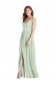 Best Soft Chiffon Spaghetti Straps Sleeveless Open Back Sage Long Semi Formal Evening Dress Canada