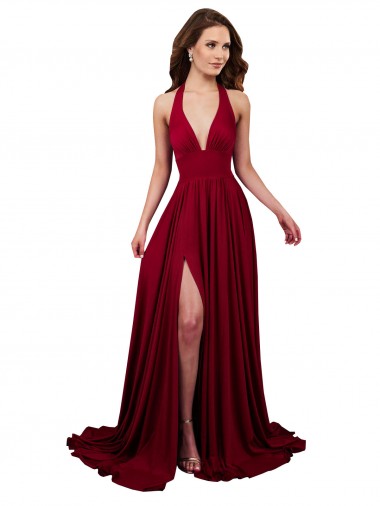 Best Spandex Halter Neck Sleeveless Open Back Long Black Tie Evening Dress Canada