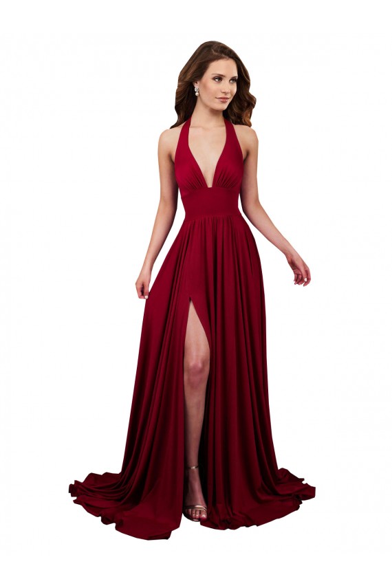 Best Spandex Halter Neck Sleeveless Open Back Long Black Tie Evening Dress Canada